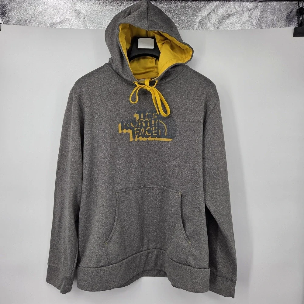 The North Face Hoodie Mens XL Pullover Hooded Sweatshirt‎ Gray Yellow Outdoors